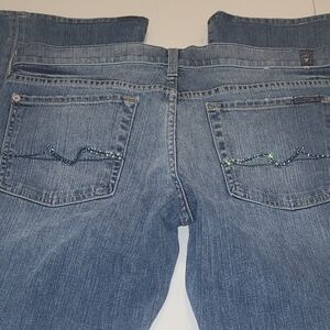 7 For All Mankind Light Blue Bootcut Jeans with Rhinestone Embellishment Size 31
